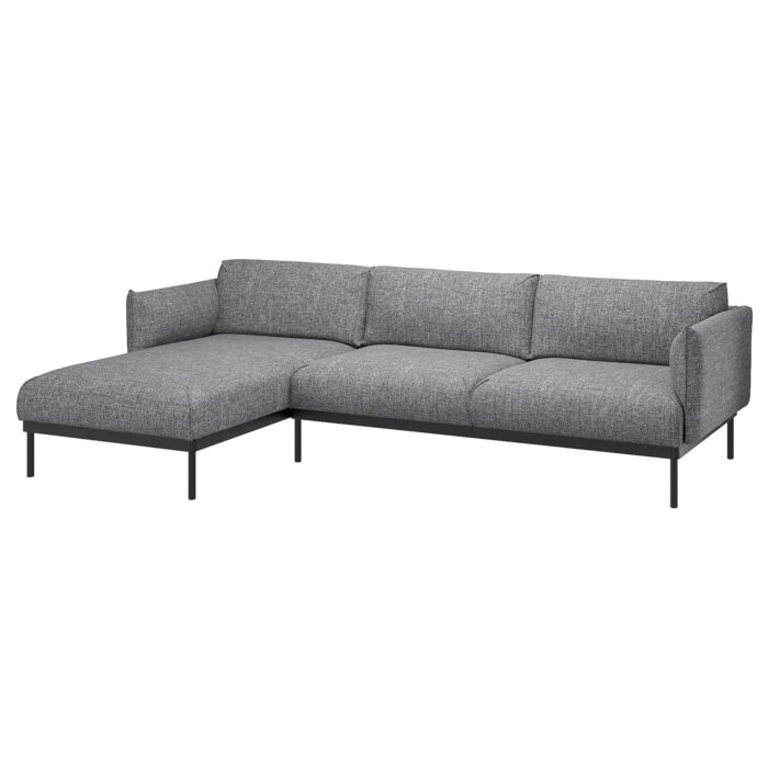 ÄPPLARYD Divano a 3 posti con chaise-longue - Lejde grigio/nero