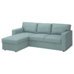 BÅRSLÖV Divano letto 3 posti/chaise-longue - Tibbleby grigio chiaro-turchese