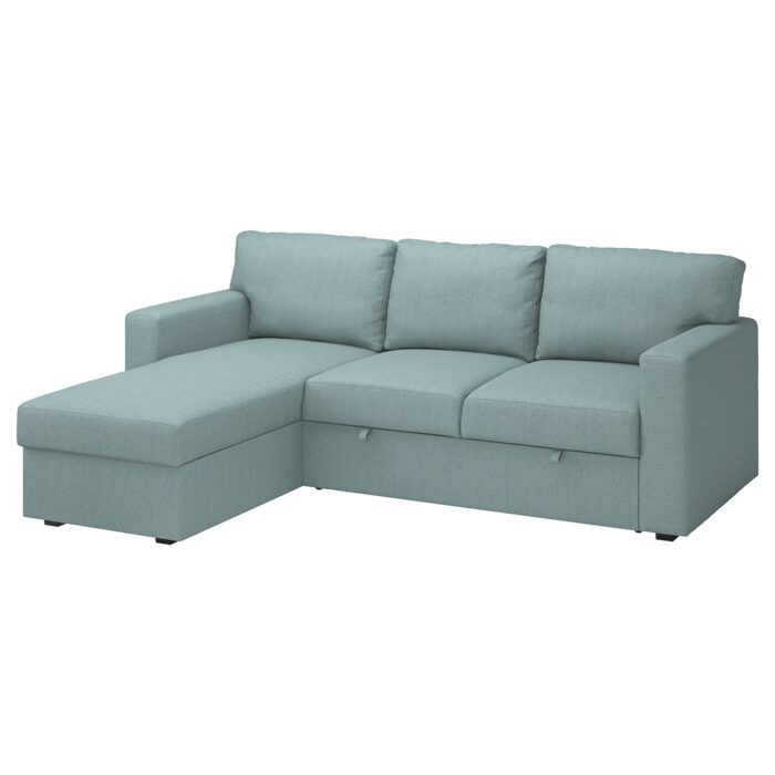 BÅRSLÖV Divano letto 3 posti/chaise-longue - Tibbleby grigio chiaro-turchese