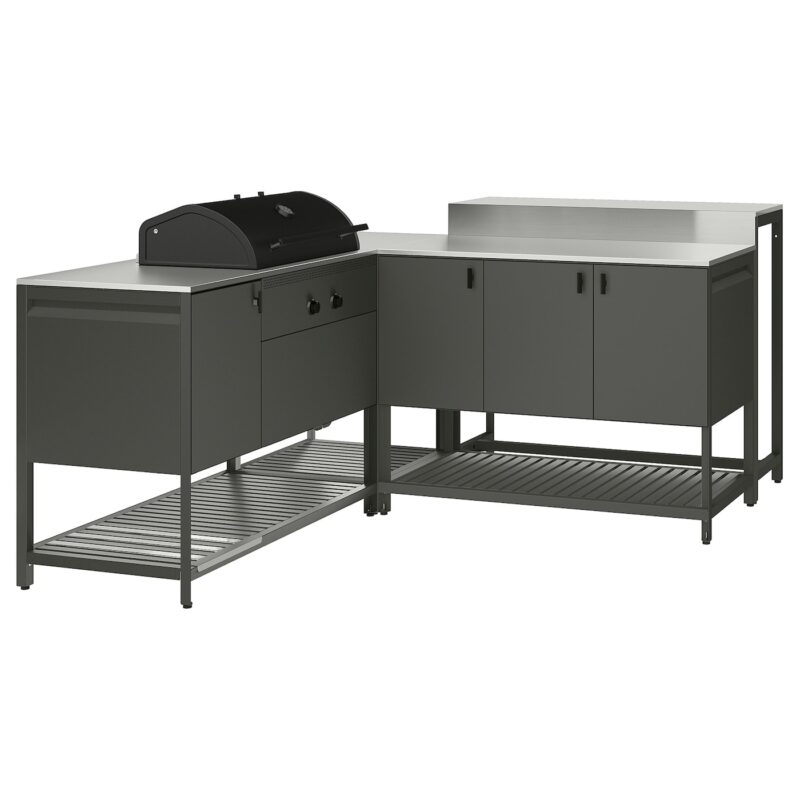 BÅTSKÄR Cucina ester/BBQ carbon/tavolo bar - grigio scuro 220x180 cm