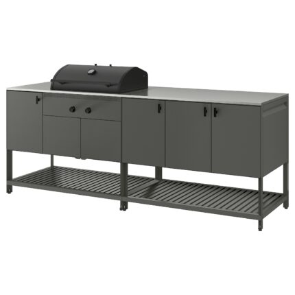 BÅTSKÄR Cucina esterno/barbecue carbonella - grigio scuro 240x60 cm