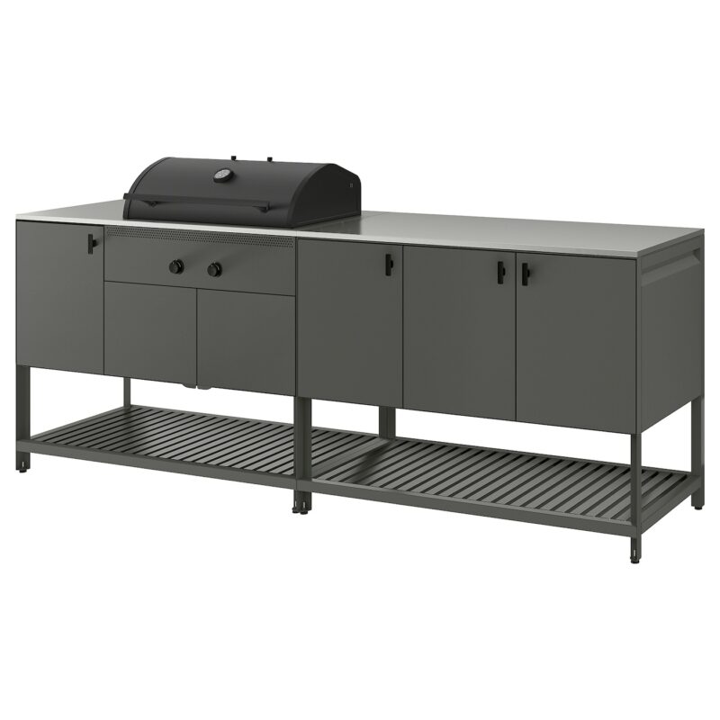 BÅTSKÄR Cucina esterno/barbecue carbonella - grigio scuro 240x60 cm