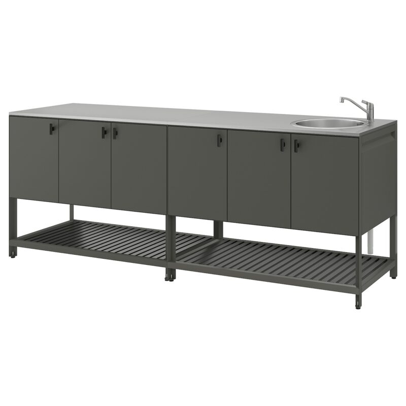 BÅTSKÄR Cucina esterno con elemento lavello - grigio scuro 240x60 cm