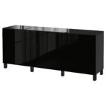 BESTÅ Combinazione + ante/cassetti - marrone-nero/Selsviken lucido/nero 180x42x74 cm