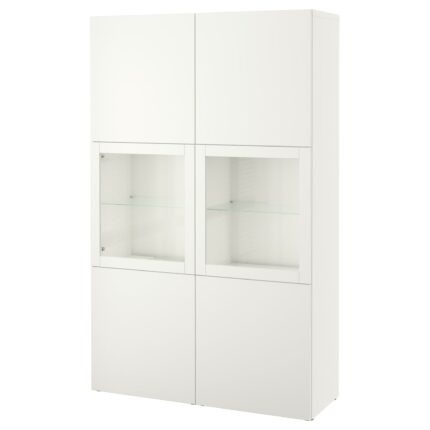 BESTÅ Combinazione con ante a vetro - bianco Lappviken/Sindvik vetro trasparente bianco 120x42x193 cm