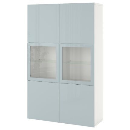 BESTÅ Combinazione con ante a vetro - bianco Selsviken/lucido grigio-azzurro 120x42x193 cm