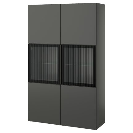 BESTÅ Combinazione con ante a vetro - grigio scuro Lappviken/Fällsvik antracite 120x42x193 cm