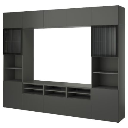 BESTÅ Combinazione TV/ante a vetro - grigio scuro Lappviken/Fällsvik antracite 300x42x231 cm
