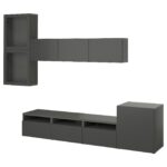 BESTÅ Combinazione TV/ante a vetro - grigio scuro Lappviken/Sindvik grigio scuro 300x42x211 cm
