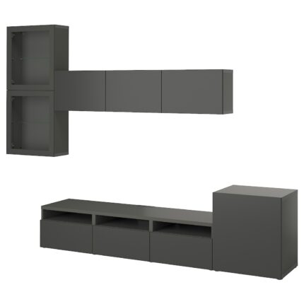 BESTÅ Combinazione TV/ante a vetro - grigio scuro Lappviken/Sindvik grigio scuro 300x42x211 cm
