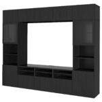 BESTÅ Combinazione TV/ante a vetro - marrone-nero/Lappviken vetro trasparente marrone-nero 300x42x231 cm