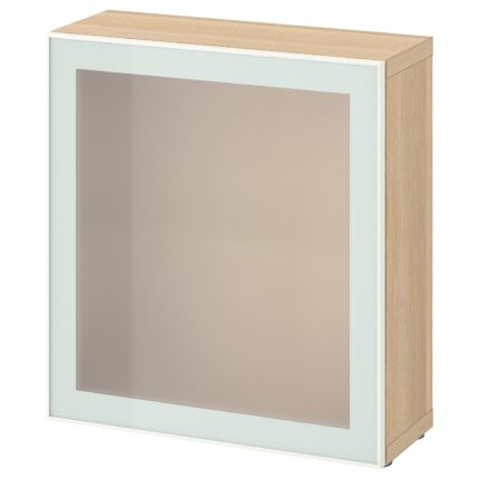 BESTÅ Mobile con anta a vetro - effetto rovere mordente bianco Glassvik/bianco/verde chiaro vetro smerigliato 60x22x64 cm