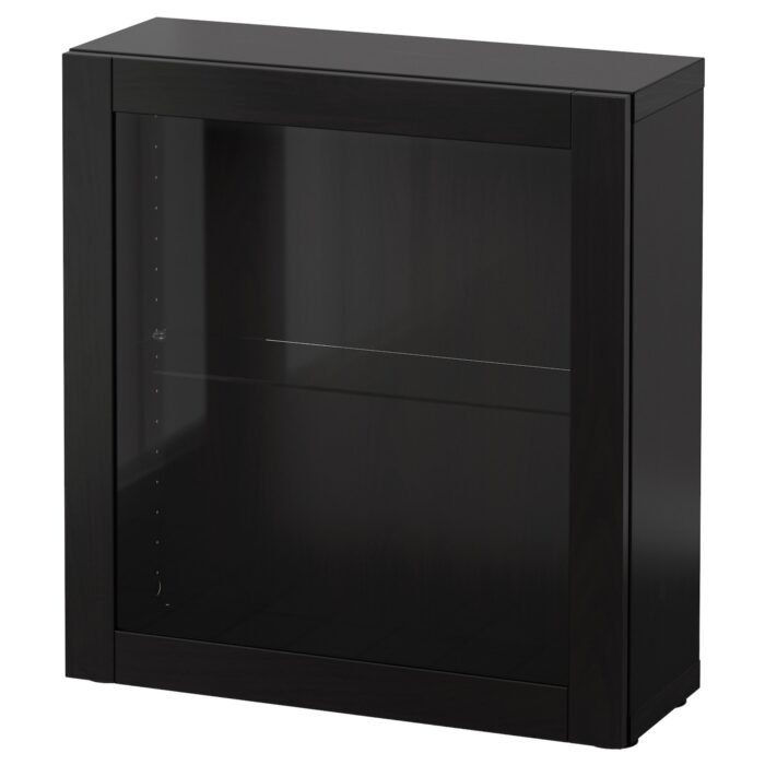 BESTÅ Mobile con anta a vetro - marrone-nero/Sindvik vetro trasparente marrone-nero 60x22x64 cm