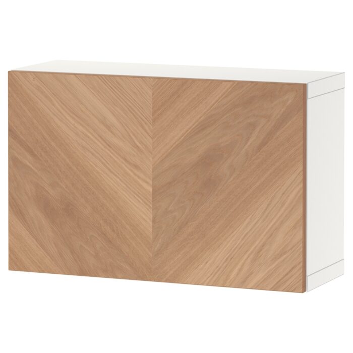 BESTÅ Mobile con anta - bianco/Hedeviken impiallacciatura di rovere 60x22x38 cm