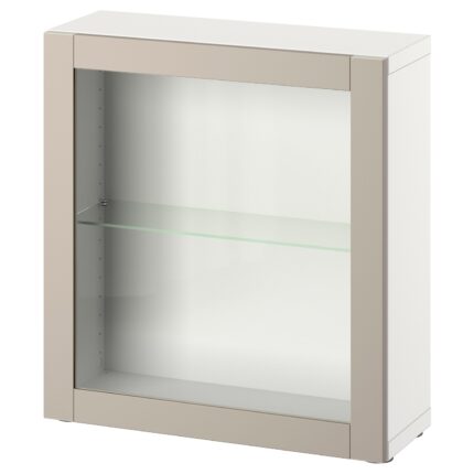 BESTÅ Mobile con anta - bianco/Sindvik grigio chiaro/beige 60x22x64 cm