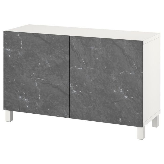 BESTÅ Mobile con ante - bianco Bergsviken/Stubbarp/nero effetto marmo 120x42x74 cm