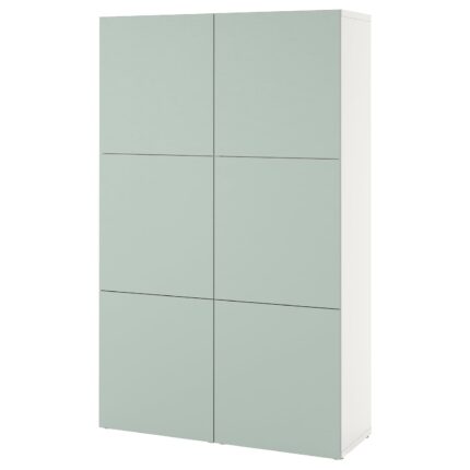 BESTÅ Mobile con ante - bianco/Hjortviken grigio pallido-verde 120x42x193 cm