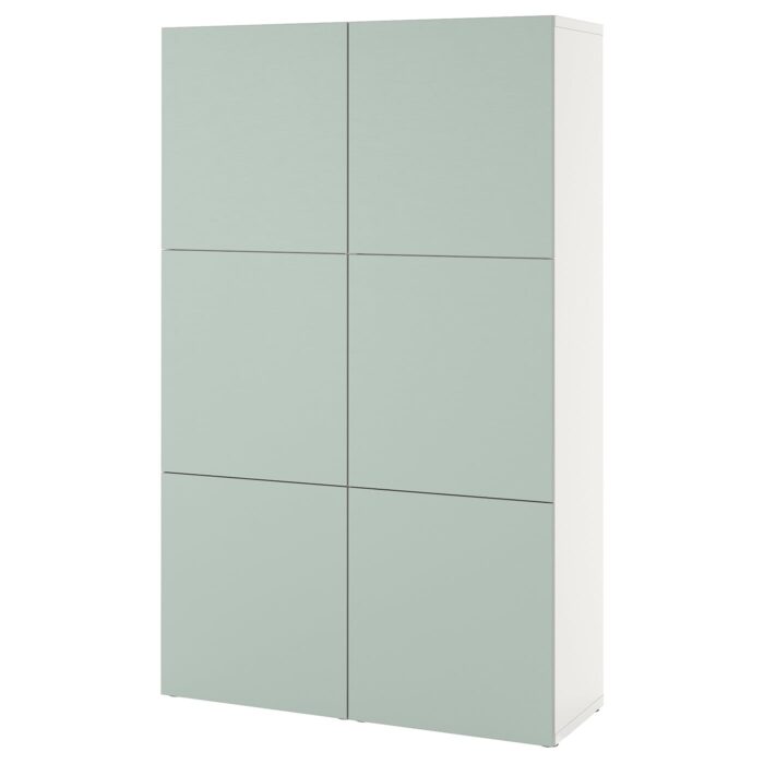 BESTÅ Mobile con ante - bianco/Hjortviken grigio pallido-verde 120x42x193 cm