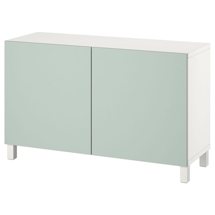 BESTÅ Mobile con ante - bianco/Hjortviken/Stubbarp grigio pallido-verde 120x42x74 cm