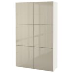 BESTÅ Mobile con ante - bianco/Selsviken lucido/beige 120x42x193 cm