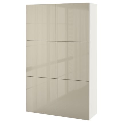 BESTÅ Mobile con ante - bianco/Selsviken lucido/beige 120x42x193 cm