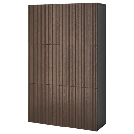 BESTÅ Mobile con ante - marrone-nero Björköviken/marrone impiallacciatura di rovere/mordente 120x42x193 cm