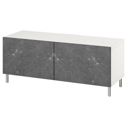 BESTÅ Mobile TV con ante - bianco Bergsviken/Ösarp/nero 120x42x48 cm