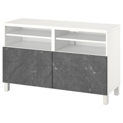 BESTÅ Mobile TV con ante - bianco/Bergsviken/Stubbarp nero 120x42x74 cm