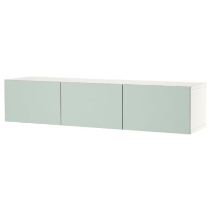 BESTÅ Mobile TV con ante - bianco/Hjortviken grigio pallido-verde 180x42x38 cm