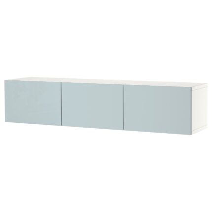 BESTÅ Mobile TV con ante - bianco/Selsviken grigio-azzurro 180x42x38 cm