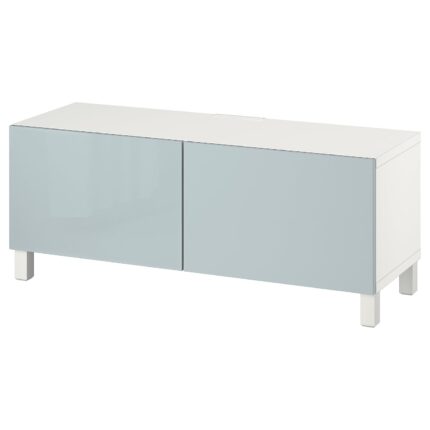 BESTÅ Mobile TV con ante - bianco Selsviken/Stubbarp/grigio-azzurro 120x42x48 cm