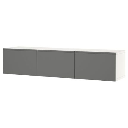 BESTÅ Mobile TV con ante - bianco/Västerviken grigio 180x42x38 cm