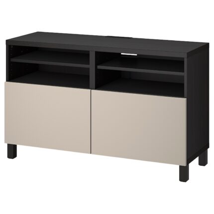 BESTÅ Mobile TV con ante - marrone-nero/Lappviken/Stubbarp grigio chiaro/beige 120x42x74 cm