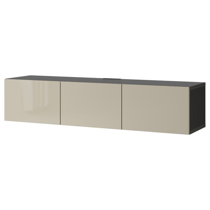 BESTÅ Mobile TV con ante - marrone-nero/Selsviken lucido/beige 180x42x38 cm