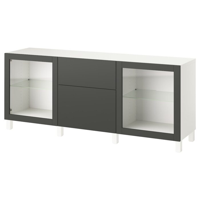BESTÅ Mobili con cassetti - bianco Lappviken/Sindvik/Stubbarp grigio scuro 180x42x74 cm