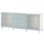 BESTÅ Mobili con cassetti - bianco Selsviken/Stubbarp/grigio-azzurro vetro trasparente 180x42x74 cm