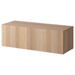 BESTÅ Scaffale con ante - effetto rovere con mordente bianco/Lappviken effetto rovere con mordente bianco 120x42x38 cm
