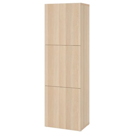 BESTÅ Scaffale con ante - effetto rovere con mordente bianco/Lappviken effetto rovere con mordente bianco 60x42x193 cm