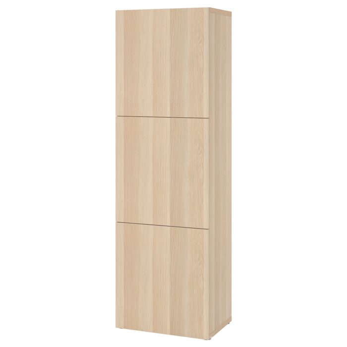 BESTÅ Scaffale con ante - effetto rovere con mordente bianco/Lappviken effetto rovere con mordente bianco 60x42x193 cm