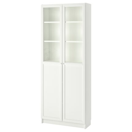BILLY / OXBERG Libreria con pannello/ante a vetro - bianco 80x30x202 cm