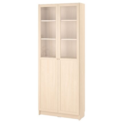 BILLY / OXBERG Libreria con pannello/ante a vetro - effetto betulla 80x30x202 cm