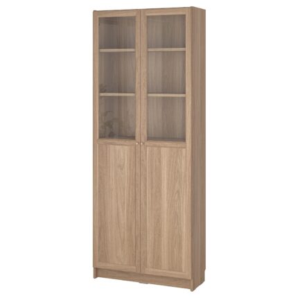 BILLY / OXBERG Libreria con pannello/ante a vetro - effetto rovere 80x30x202 cm