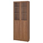 BILLY / OXBERG Libreria con pannello/ante a vetro - marrone effetto noce 80x30x202 cm