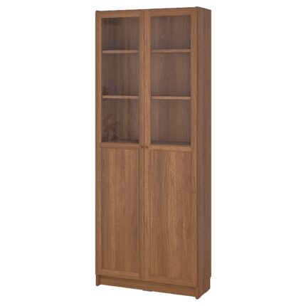 BILLY / OXBERG Libreria con pannello/ante a vetro - marrone effetto noce 80x30x202 cm