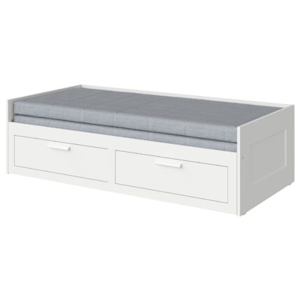 BRIMNES Letto divano/2 cassetti/2 materassi - bianco/Ågotnes rigido 80x200 cm