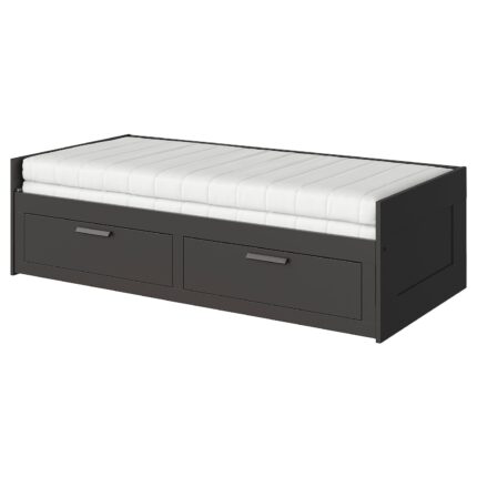 BRIMNES Letto divano/2 cassetti/2 materassi - nero/Åfjäll rigido 80x200 cm