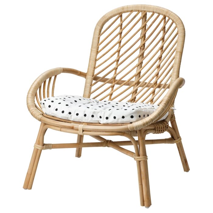 BROBOCK / BJÖRKTRAST Poltrona con cuscino - rattan bianco/nero