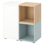 EKET Combinazione di mobili con piedini - bianco/effetto rovere con mordente grigio-azzurro 70x35x72 cm