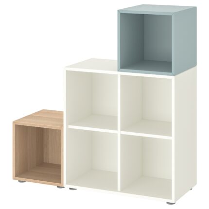 EKET Combinazione di mobili con piedini - bianco/effetto rovere con mordente bianco grigio-azzurro 105x35x107 cm