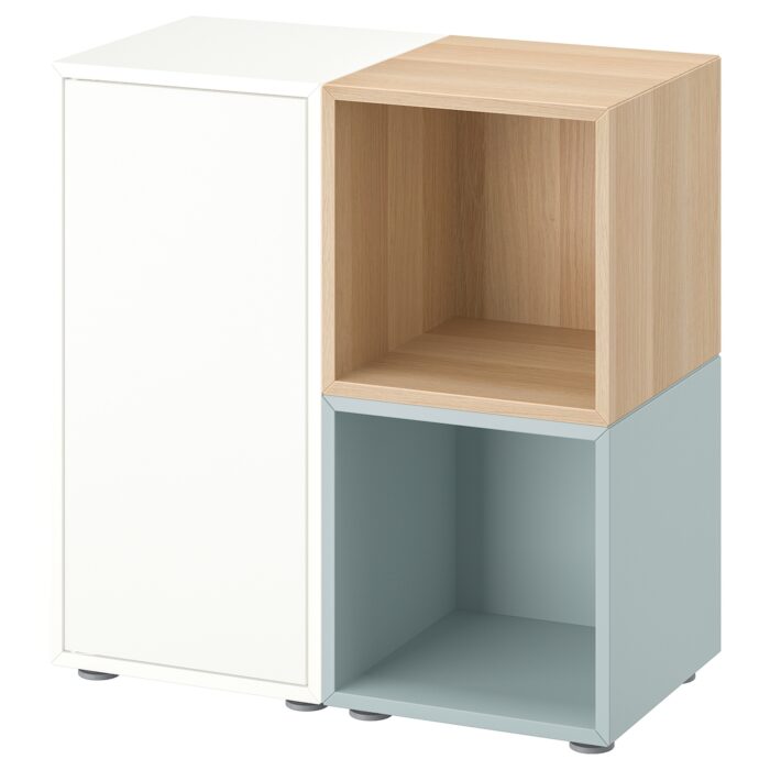 EKET Combinazione di mobili con piedini - bianco/effetto rovere con mordente grigio-azzurro 70x35x72 cm